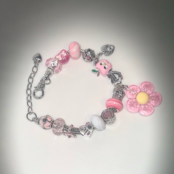 Pink Charm Bracelet with Flower Pendant - Picture 6 of 6